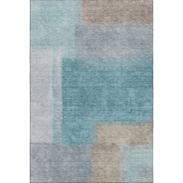 Mayfield Premium Machine Washable Abstract AMF2341 Teal 8 ft. x 10 ft. Area Rug