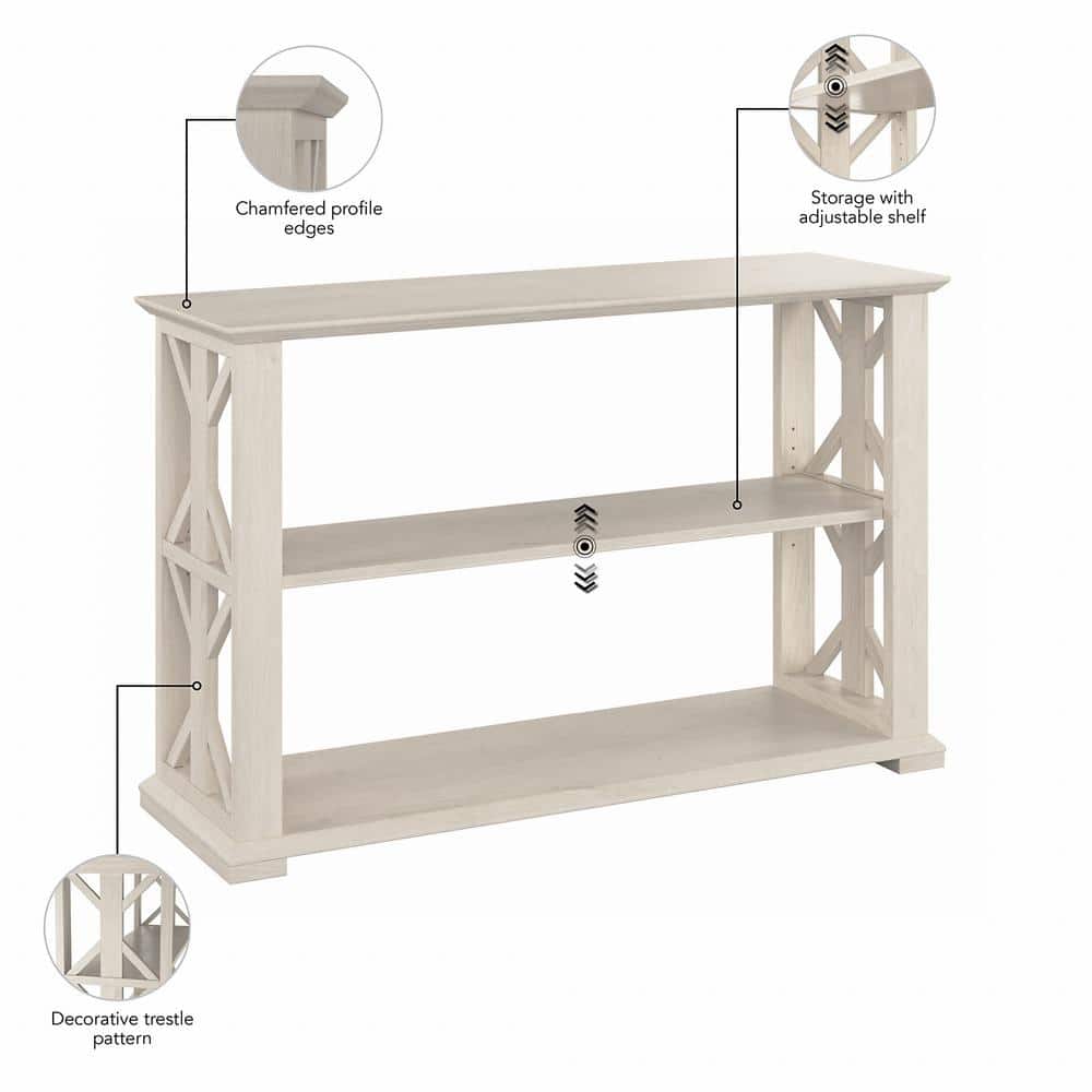 Chamfered Edge Linen White Oak Console Table with Shelves