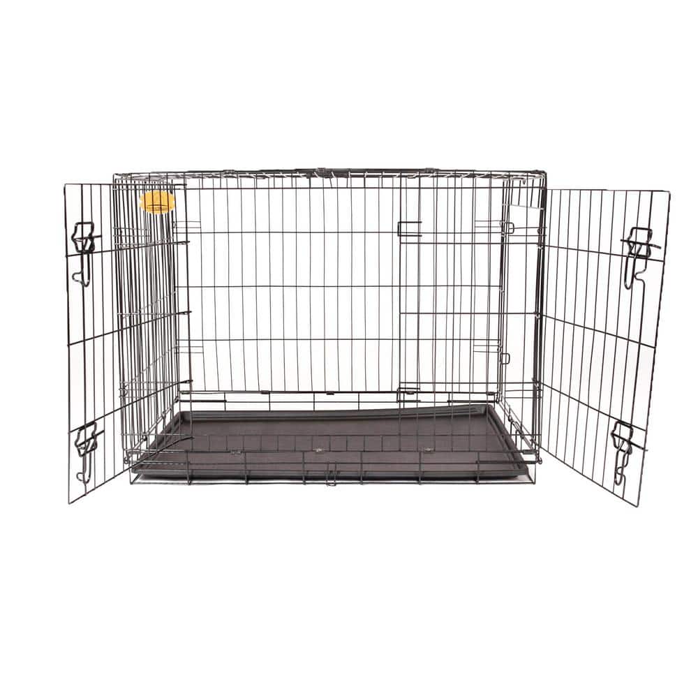 Medium Black Vinyl Coated Steel Double Door Dog Crate