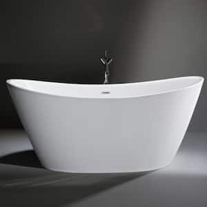 67 in. Acrylic Flatbottom Hourglass Freestanding Soaking Bathtub in White with Brushed Nickel Overflow and Drain