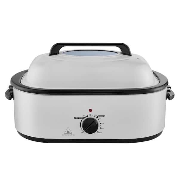 22 qt. Electric Roaster Oven, Slow Cooker, 1450-Watt Turkey Roaster w/ Self-Basting Lid, Defrost, Adjustable Temp, White