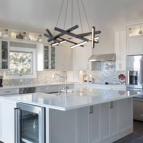 30 in. 10-Light Modern Matte Black Wagon Wheel Integrated LED Chandelier Chandeliers
