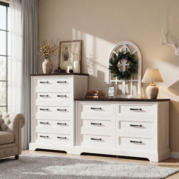 white dresser brown top LACOO 47.2 in. W 6-Drawer Wide Dresser, Wood Grain Veneer Storage Chest with Black Metal Pulls, Body with V-WD-0946A-8WT Color:photo color Buy Exclusive Bridesmaids Dresses 18