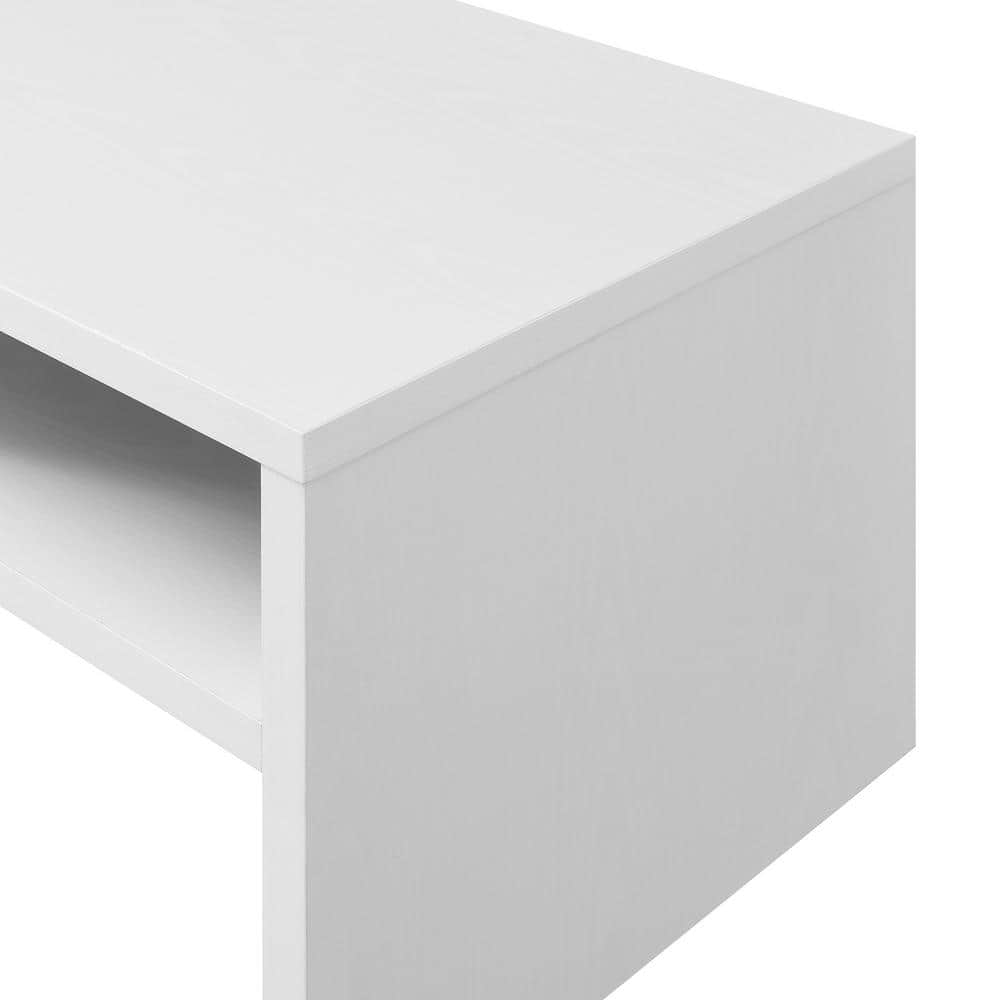 Modern Minimalist White Rectangular Coffee Table with Shelving