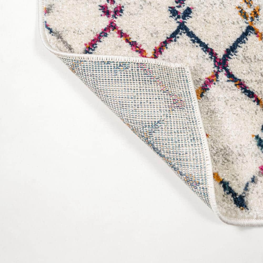 Cream and Multicolor Synthetic Trellis 4' x 6' Area Rug