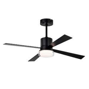 48 in. Integrated LED Industrial Indoor Matt Black Ceiling Fan Lighting with Adjustable Color Temperature and Timer
