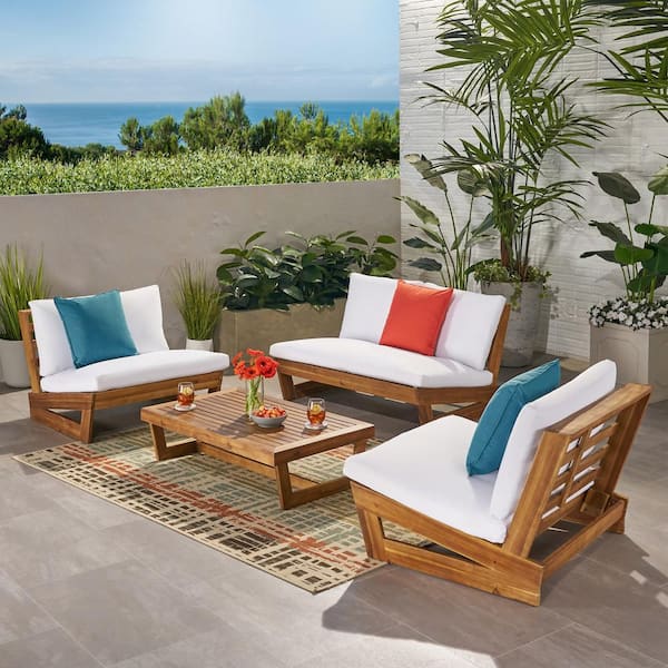 Noble House Sherwood Teak Brown 4-Piece Wood Outdoor Patio - Main Image