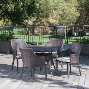 Hillhurst Multi-Brown 5-Piece Faux Rattan Square Outdoor Dining Set with Light Brown Cushion