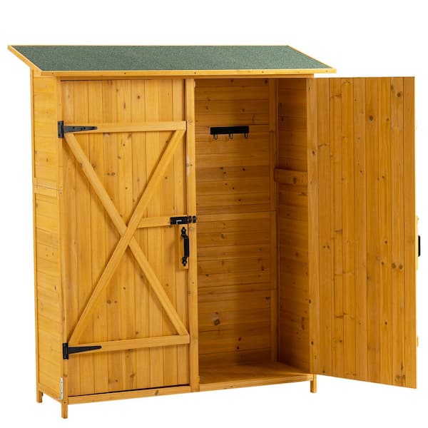56 in. W x 19.5 in. D x 64 in. H Natural Fir Wood Outdoor Storage Cabinet, Double Lockable Doors
