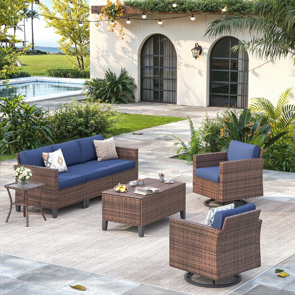 5-Piece Outdoor Wicker Conversation Set with 360° Swivel Rocking Chairs and Coffee Table price history on PriceWatchPro