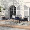 Freestyle Black 4-Piece Wicker Outdoor Conversation Set with Navy Blue Cushions HD-SDYT03