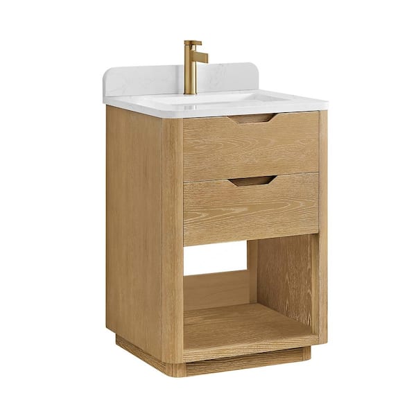 Harbin 24 in. W x 22 in. D x 33.9 in. H Single Bath Vanity in Washed Ash Grey with White Engineered Stone Top