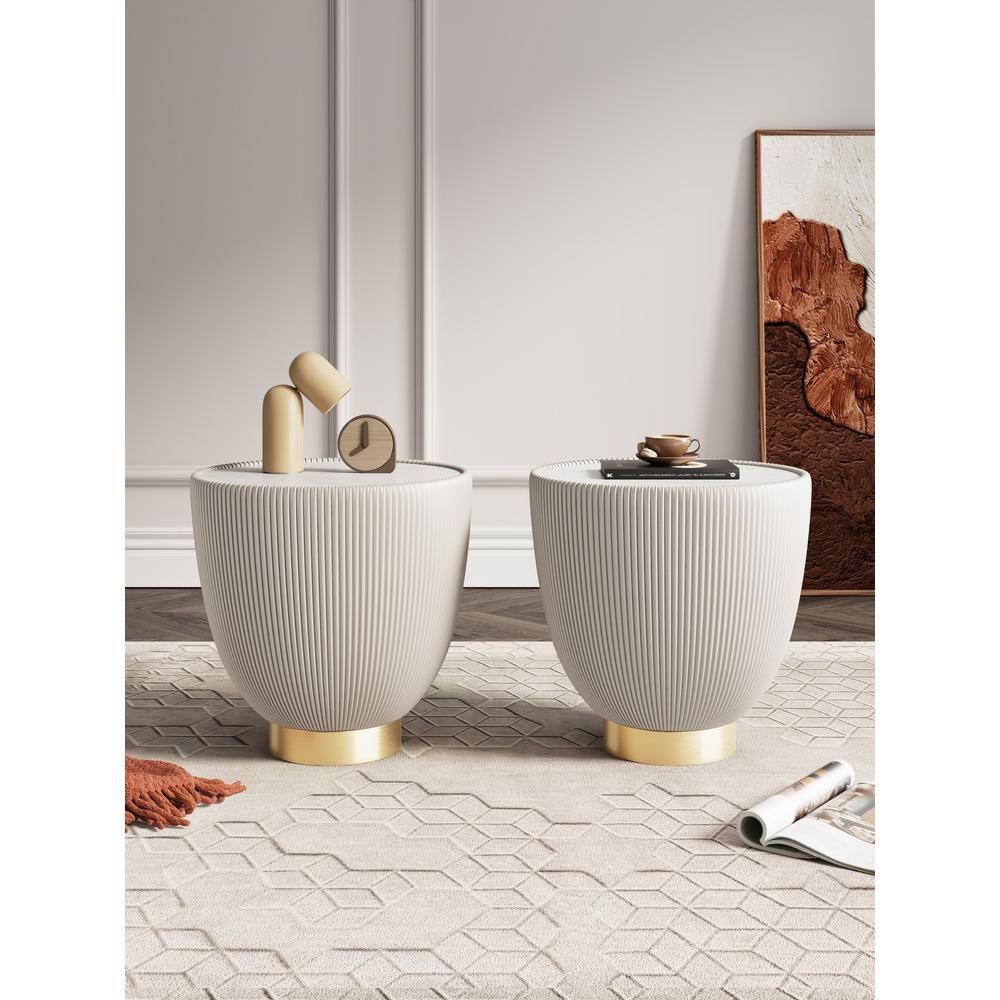 Anderson Cream Leatherette End Tables with Gold Base, Set of 2