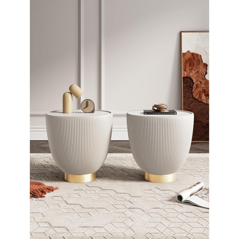Anderson Cream Leatherette End Tables with Gold Base, Set of 2
