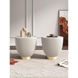 Anderson Modern 18.43 in. Cream Round Faux Marble Leatherette Upholstered End Table (Set of 2)