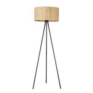57.5 in. Brown and Black 1 Light 1-Way (On/Off) Tripod Floor Lamp for Liviing Room with Plastic Round Shade