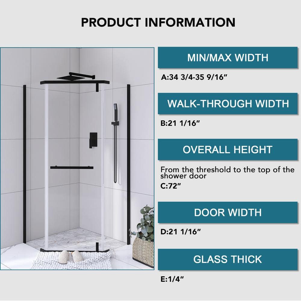 Matte Black Neo-Angle Frameless Pivot Shower Door with Clear Glass