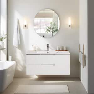 18.25 in. W x 36 in. D x 19.25 in. H 1 Sink Wall Mounted Bath Vanity in White with White Ceramic Top and 2 Drawers