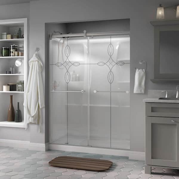 Delta Contemporary 60 in. x 71 in. Frameless Sliding Shower Door in Nickel with 1/4 in. Tempered Tranquility Glass