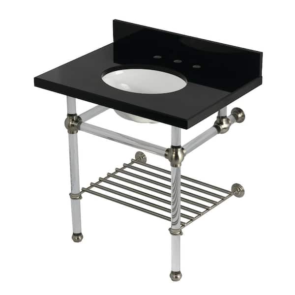 Kingston Brass Templeton 30 in. Granite Console Sink with Acrylic Legs in Black Granite Brushed Nickel