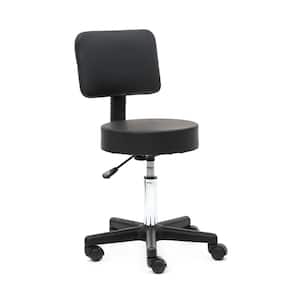 34 in. Height Black PU Leather Seat Adjustable Hydraulic Rolling Swivel Salon Stool Chair with Backrest