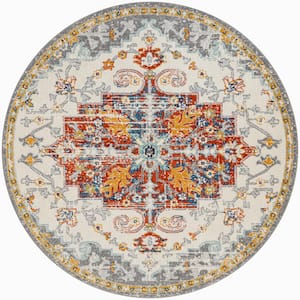 Passion Ivory Multicolor 8 ft. x 8 ft. Center medallion Traditional Round Area Rug