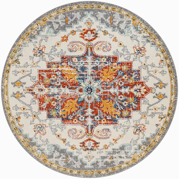 Nourison Passion Ivory Multicolor 8 ft. x 8 ft. Center medallion Traditional Round Area Rug