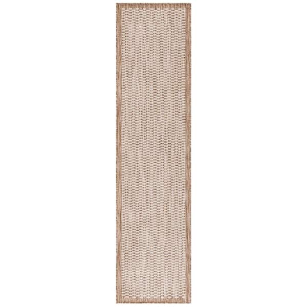 Beach House Brown/Ivory 2 ft. x 8 ft. Geometric Border Indoor/Outdoor Runner Rug