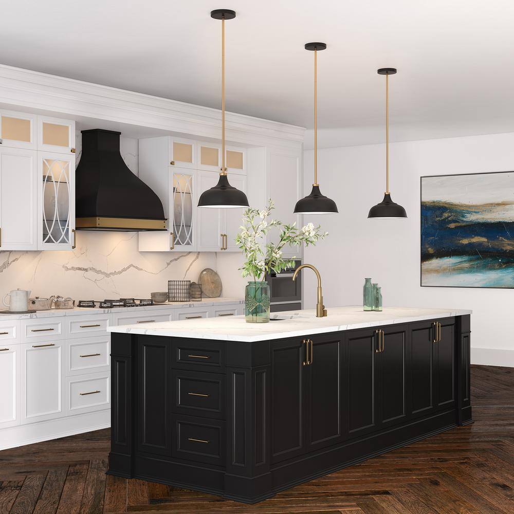 Modern Blackened Bronze Dome Pendant with Brass Accents