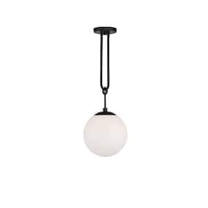 Becker 10 in. W x 27.5 in. H 1-Light Matte Black Pendant Light in Frosted Glass Shade
