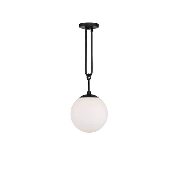 Savoy House Becker 10 in. W x 27.5 in. H 1-Light Matte Black Pendant Light in Frosted Glass Shade