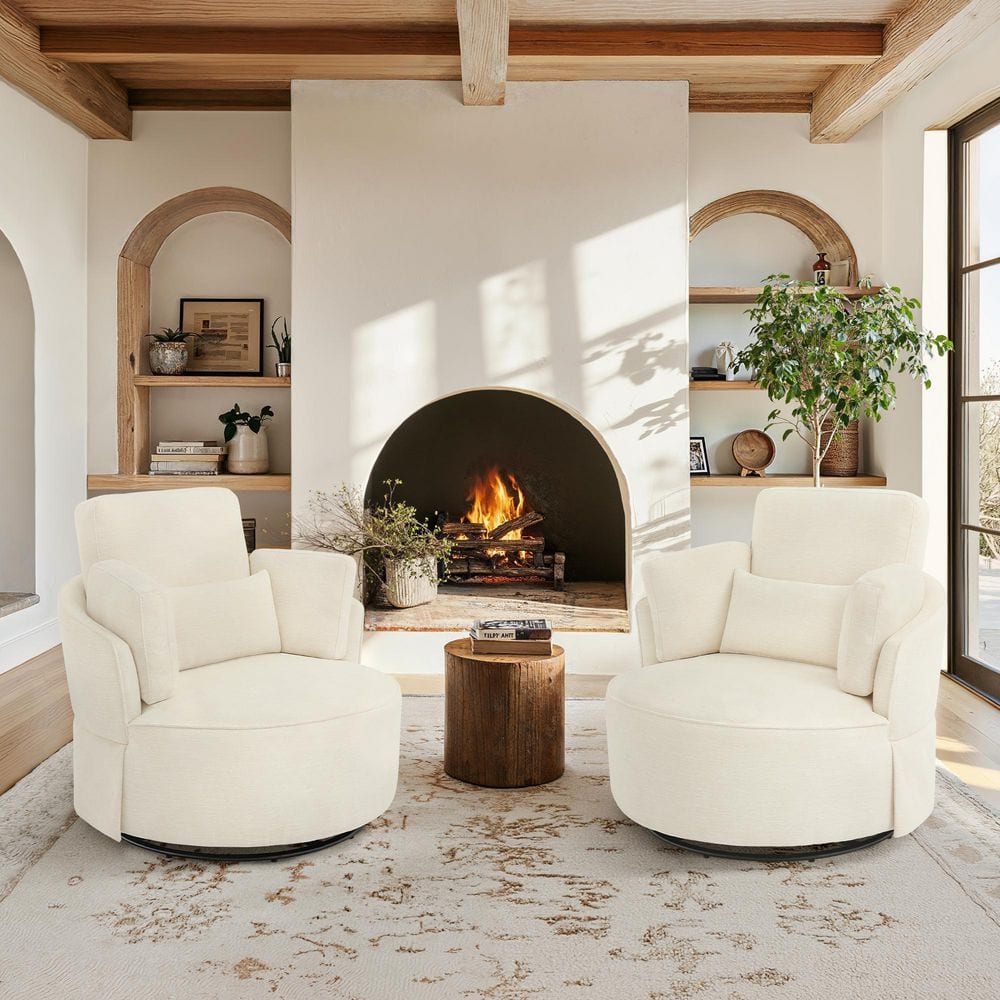 LUE BONA Nova Champagne Fabric Upholstered 360° Swivel Accent Chair ...
