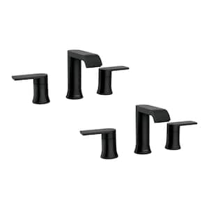 Genta 8 in. Widespread Double Handle High Arc Bathroom Faucet with Drain Included in Matte Black (2-Pack)