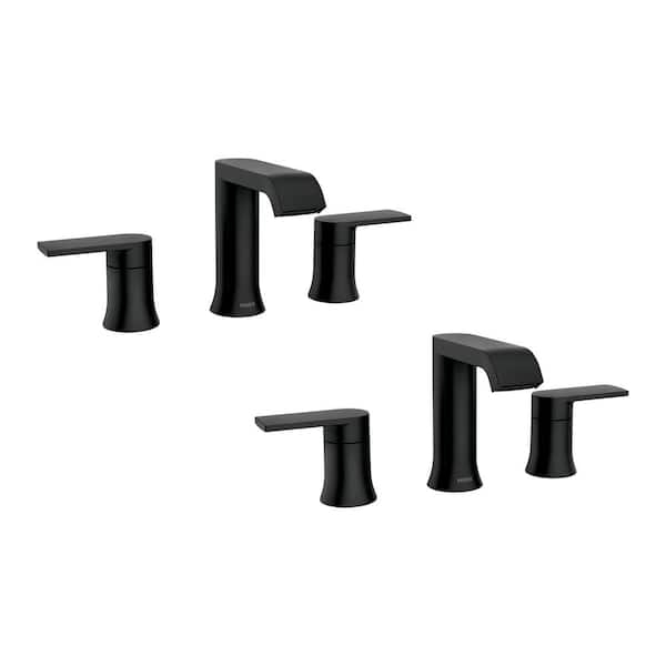 MOEN Genta 8 in. Widespread Double Handle Bathroom Faucet with Drain Included in Matte Black (2-Pack)(Valve Included)