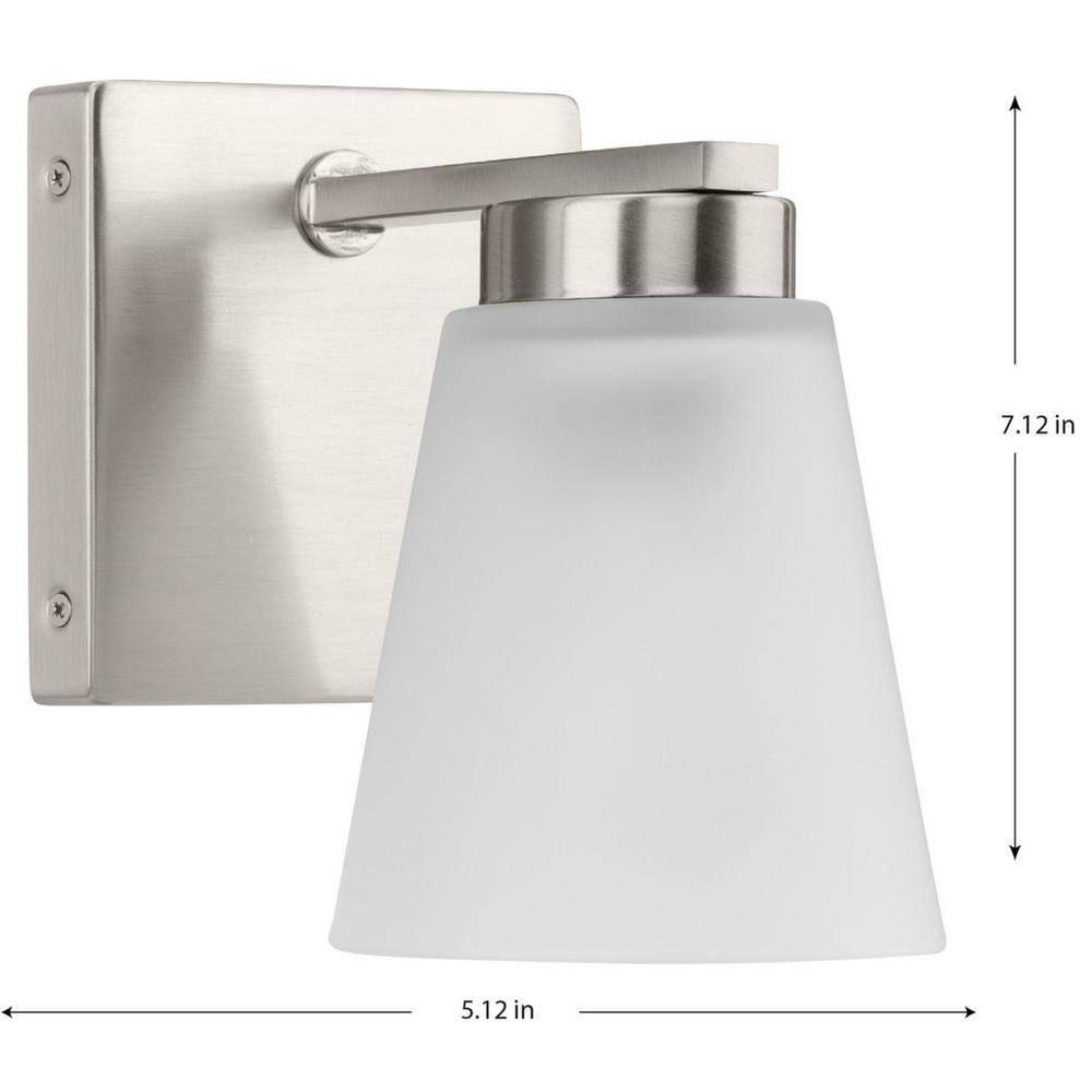 Brushed Nickel 1-Light Vanity with Etched Glass Shade