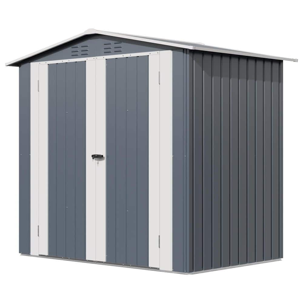6 ft. x 4 ft. Gray Metal Outdoor Storage Shed with Lockable Double Doors, Vents and Sloped Roof price history on PriceWatchPro