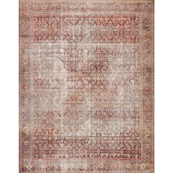 LOLOI II Layla Cinnamon/Sage 2 ft. 6 in. x 9 ft. 6 in. Distressed Bohemian Printed Runner Rug