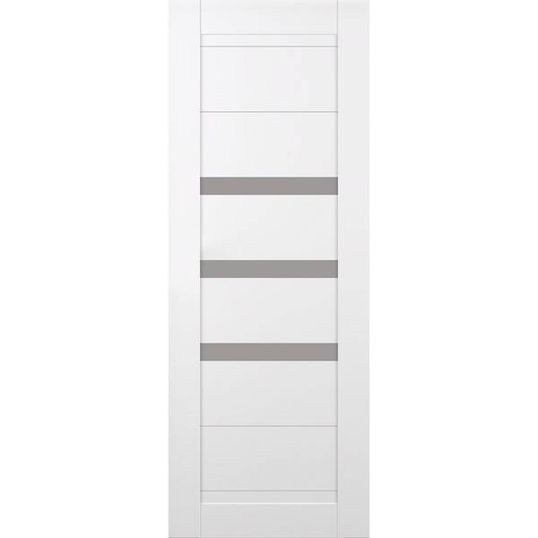 Belldinni Dora 30 in. x 80 in. No Bore 3-Lite Frosted Glass Snow White Solid Wood Composite Interior Door Slab