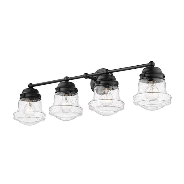 Unbranded Vaughn 31.5 in. 4 Light Matte Black Vanity Light with Glass Shade