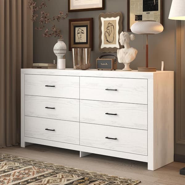 FUFU&GAGA Beige Wood Grain 6-Drawer 63 in. x 15.7 in. x 33.1 in. Chest of  Drawers, Dresser for Bedroom, Living room L-THD-200259-01