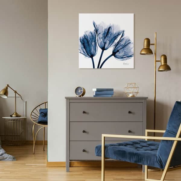 "Blue Tulip X-Ray" Frameless Free Floating Tempered Glass Panel Graphic Wall Art