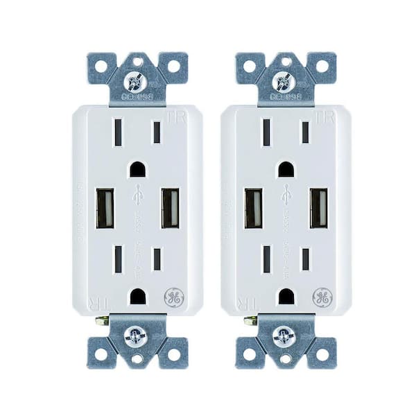 GE 4 Amp High Speed USB Charger Duplex Outlet 15 Amp Tamper Resistant In-Wall Duplex Outlet with Ultra Charge Tech (2-Pack)
