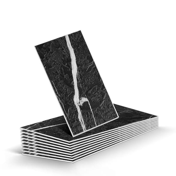 ilemong 100-Piece Subway Tile Peel and Stick Backsplash 3 in. x 5.9 in. Thickened PVC Kitchen Backsplash Tiles, Black Marble
