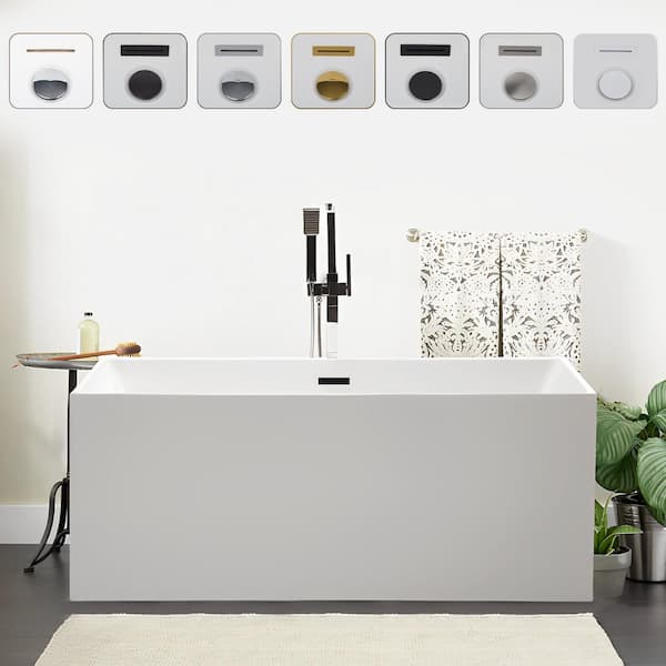 Vanity Art 67 In. Acrylic Flatbottom Freestanding Bathtub In White ...