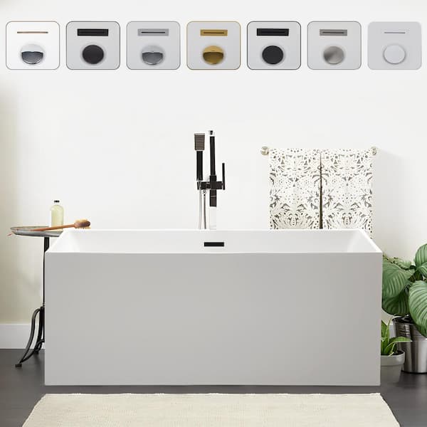 Vanity Art 67 in. Acrylic Flatbottom Freestanding Bathtub in White/Matte Black