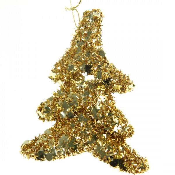 Unbranded 130 mm Christmas Glitter Tree Ornament with Hanger in Gold (10-Set)