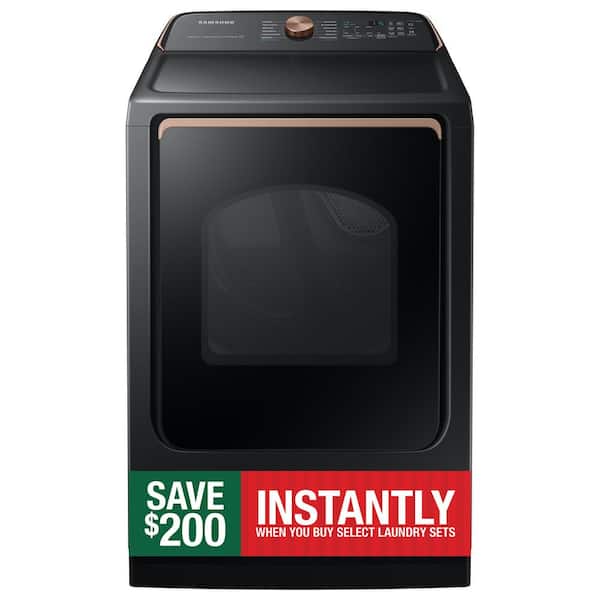 Samsung 7.4 cu. ft. Smart High-Efficiency Vented Electric Dryer with Steam Sanitize+ in Brushed Black