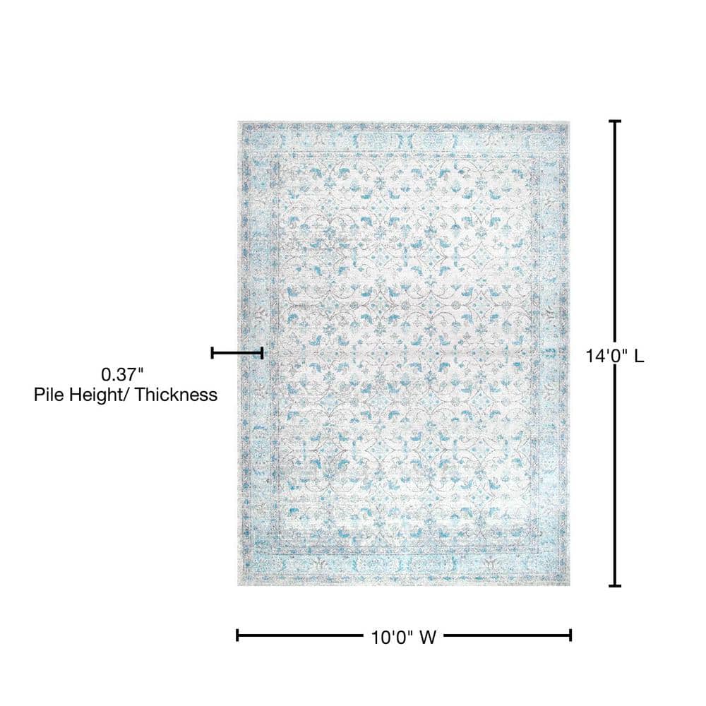 Aqua Blue Floral Synthetic 10' x 14' Area Rug