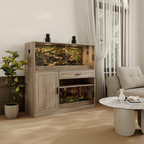 53.15 in. W x 17.72 in. D x51.18 in. H Double Reptile Habitat w/Storage Cabinet for All Types of Reptile, Lizard, Snakes