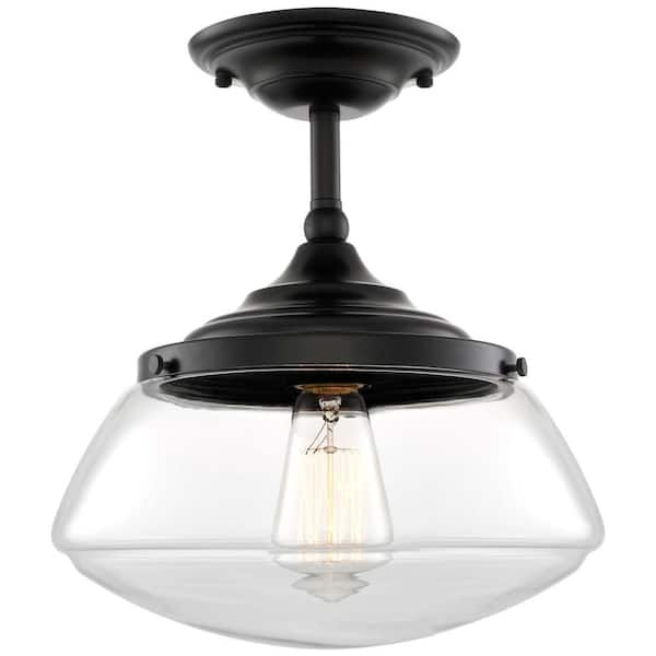 Kira Home Summit 10.25 in 60-Watt 1-Light Matte Black Industrial Semi-Flush with Clear Shade, No Bulb Included